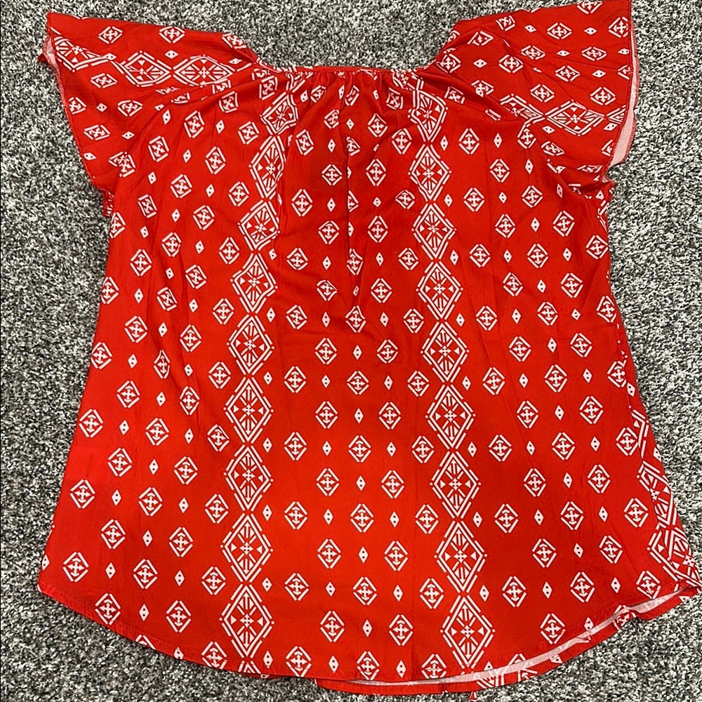 Simple Red Cap Sleeve Ruffled Blouse - Picture 6 of 6